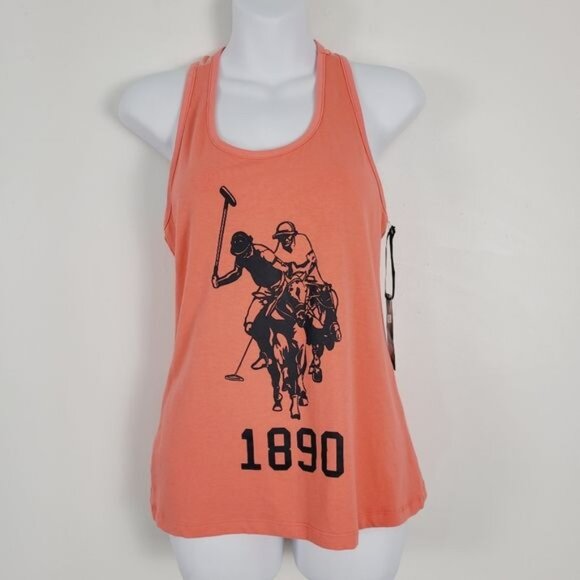 U.S Polo Assn‎ Coral Lace Racer Back Graphic Print Tank Top Size M - Picture 1 of 7